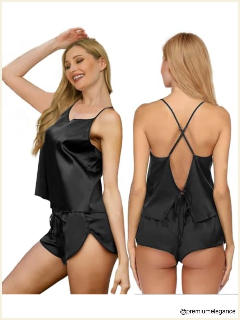 Silk Satin Pajama Set Women 2pc Sleeveless Cami Shorts Loungewear Sleepwear